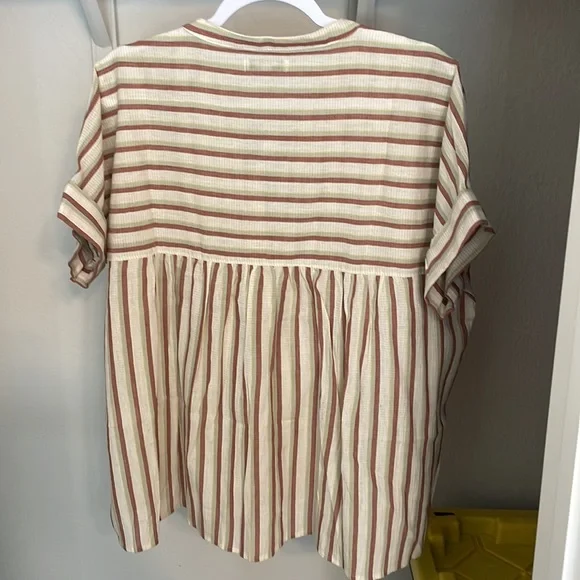 NWT Crinkle Cotton Lakeline Popover Shirt in Stripe - Size Large - Picture 6 of 10